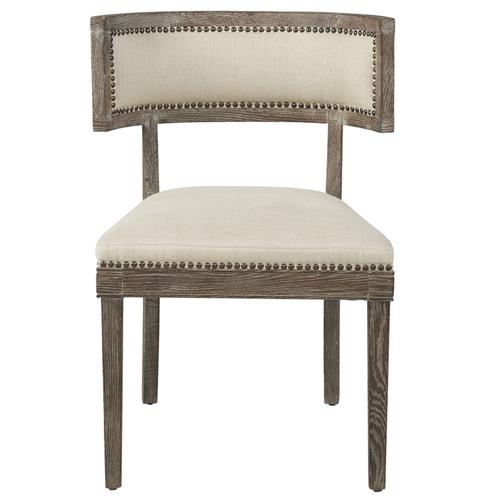 Rosie French Country Brown Oak Wood Beige Performance Cushion Dining Chair