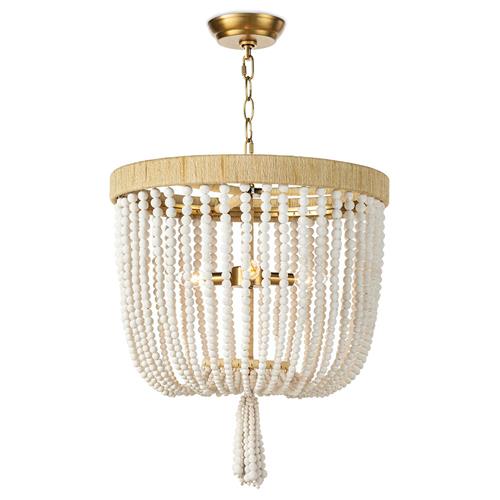 Milos Coastal White Steel Beach Brown Rattan Chandelier