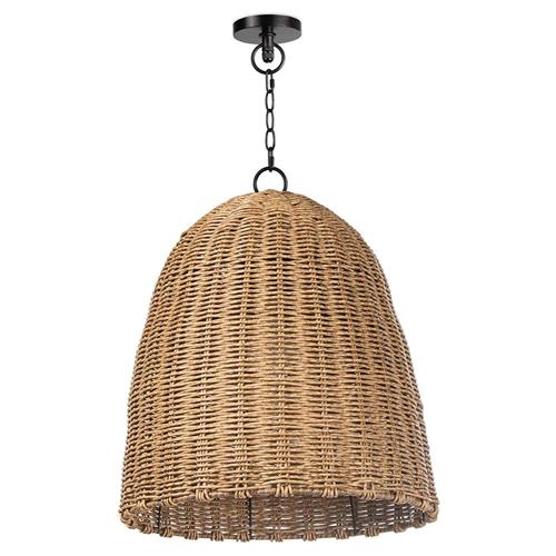 Beehive Woven Rattan Black Metal Outdoor Pendant - Small