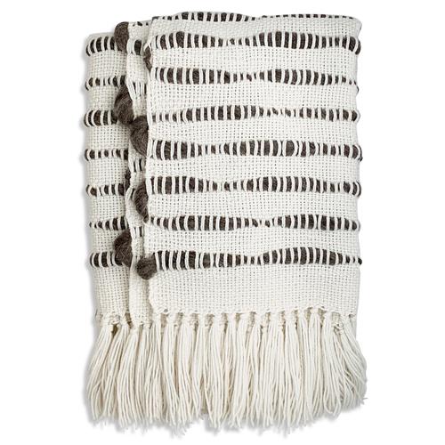 Pampa Merino Modern White Wool Brown Striped Handwoven Throw Blanket