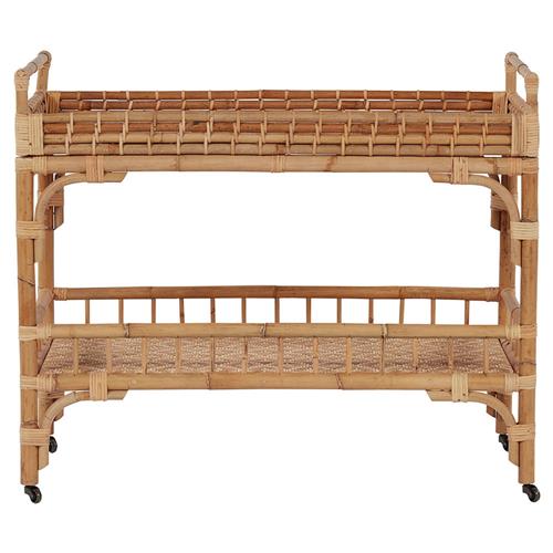 Andi Coastal Beach Natural Brown Rattan Bar Cart