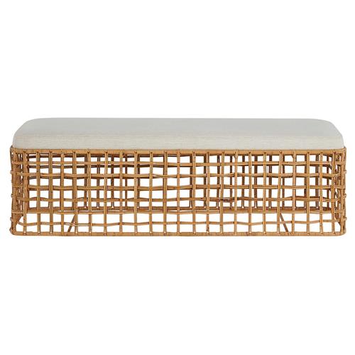 Andi Coastal Beach White Performance Cushion Brown Rattan Bedroom Bench