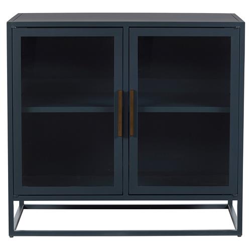Noor Coastal Beach Clear Glass Door Blue Metal Sideboard