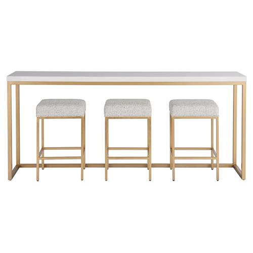 Riya Regency White Top Gold Metal Console Dining Table with Stools - 82&quot;W