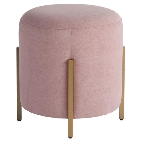 Riya Hollywood Regency Pink Cushion Gold Metal Round Pouf