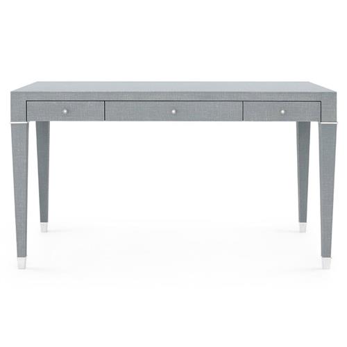 Claudette Modern Wrapped Grey Linen Nickel Accent Office Desk