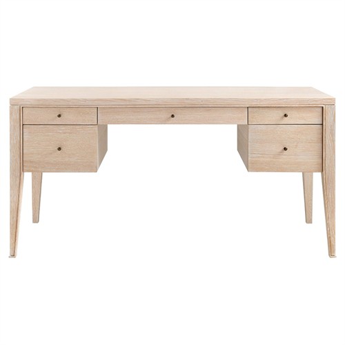 Paola French Country Brown Oak Wood 5-Drawer Desk