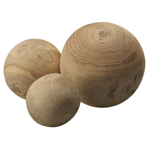 Amanda Coastal Brown Carved Wood Orb Sculpture - Set of 3
