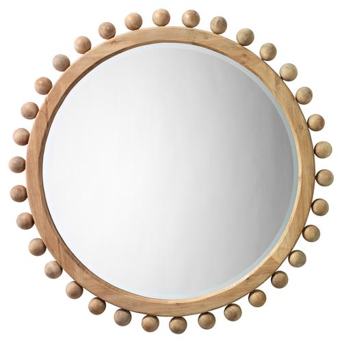 Brooke Coastal Beach Natural Wood Beveled Round Wall Mirror