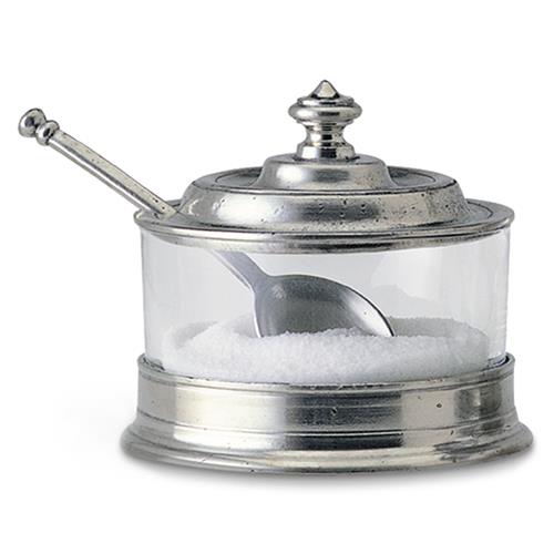 MATCH Modern Pewter Lid Clear Glass Condiment Bowl and Spoon