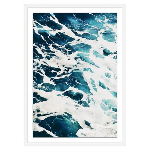 Belinda Blue Ocean Waves White Wood Frame Wall Art  - I