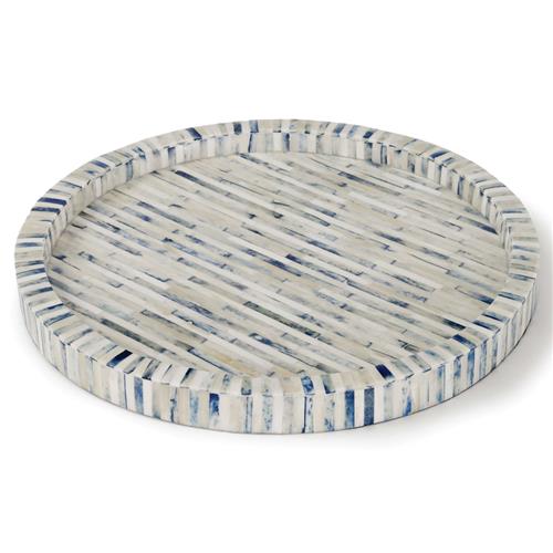 Coastal Beach Blue Bone Round Tray