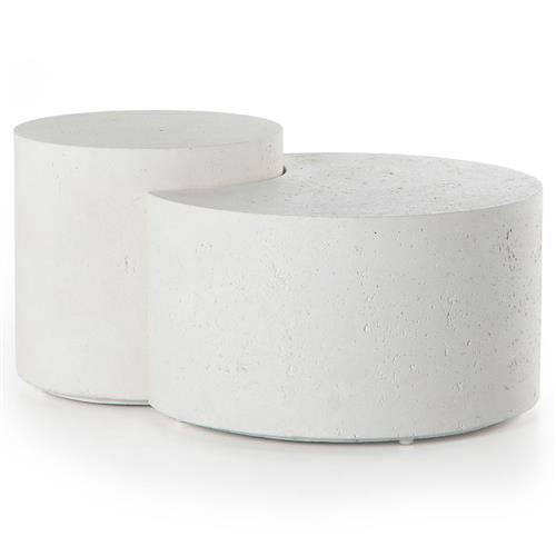 Messiah Nesting Modern White Concrete Outdoor Nest Coffee Table - Set of 2