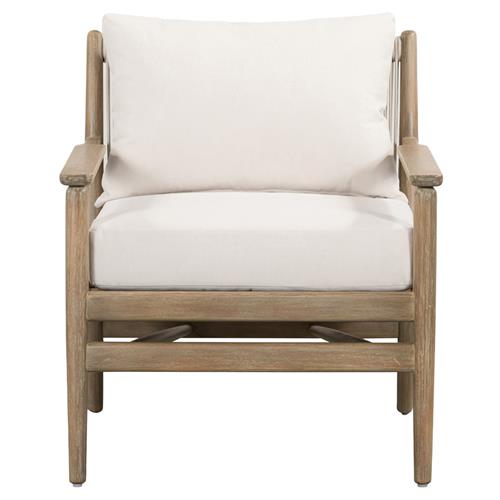 Rose Coastal Beach Off White Upholstered Rope Back Wood Outdoor Lounge Chair