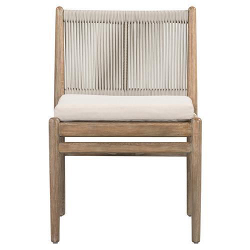 Rose Coastal Off White Upholstered Woven Rope Wood Outdoor Dining Side Chair