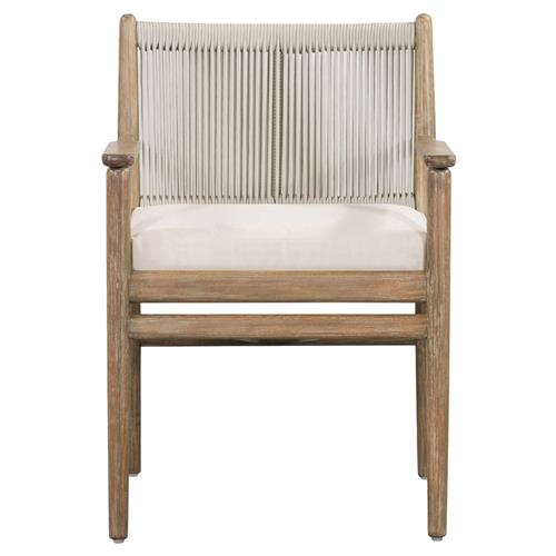 Rose Coastal Off White Upholstered Seat Woven Rope Wood Outdoor Dining Arm Chair