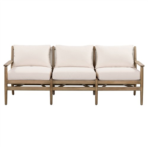 Rose Coastal Beige Upholstered Brown Wood Woven Rope Outdoor Sofa - Large - 73&quot;W