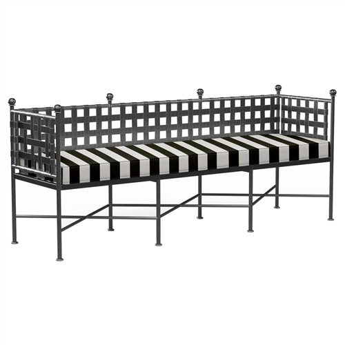 Aurore White Black Stripe Cabana Cushion Metal Outdoor Garden Bench