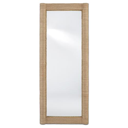 Mara Coastal Beach Brown Abaca Rope Clear Glass Floor Mirror