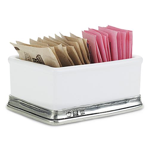 MATCH Modern Convivio White Ceramic Pewter Base Sugar Packet Holder