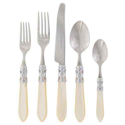 Aladdin Brilliant Modern Cream Acrylic 5 Piece Flatware Place Setting