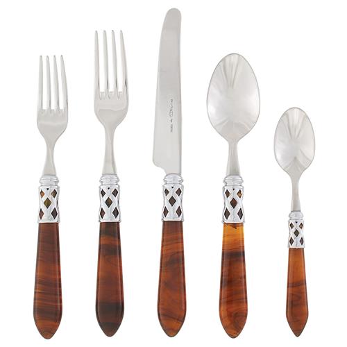 Aladdin Brilliant Modern Brown Tortoise Acrylic 5 Piece Flatware Place Setting