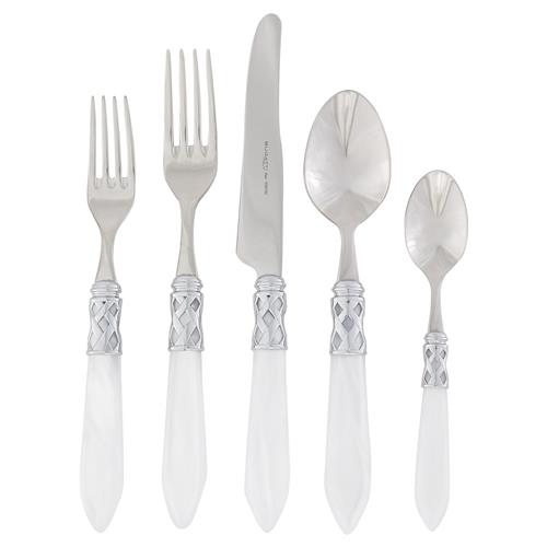 Aladdin Brilliant Modern White Acrylic 5 Piece Flatware Place Setting