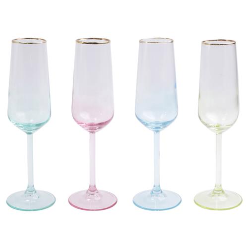 Rainbow Modern Classic Assorted Champagne Flute Glass - Set of 4