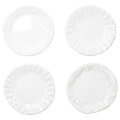 Incanto Stone Modern White Stoneware Assorted Canape Plates - Set of 4
