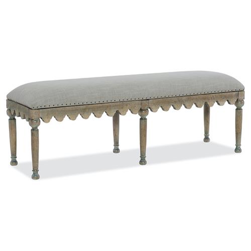 Sara French Country Grey Upholstered Brown Wood Bedroom Bench