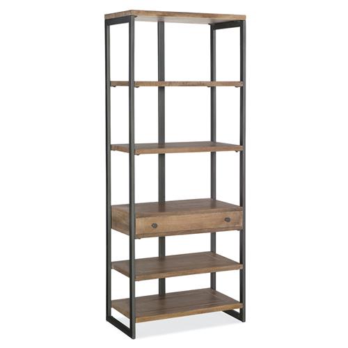 Tristan Industrial Brown Mango Wood Open Back Grey Iron Frame Office Etagere