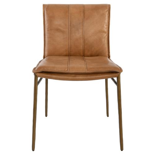 Marissa Industrial Tan Upholstered Leather Gold Iron Dining Chair - Set of 2