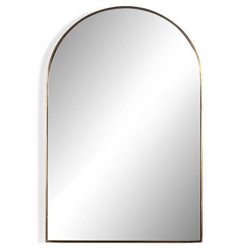 Rinna Industrial Loft Gold Aluminum Frame Clear Glass Arched Wall Mounted Mirror