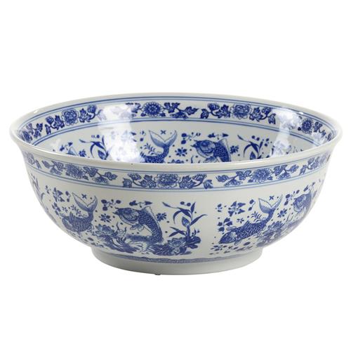 Orla Global Bazaar Blue Accent White Porcelain Fish Bowl