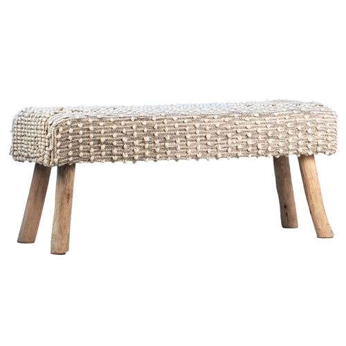 Radda Rustic Lodge White Upholstered Wool Brown Wood Bench
