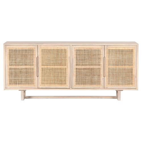 Marina Coastal Beach White Washed Mango Wood Woven Cane Sideboard