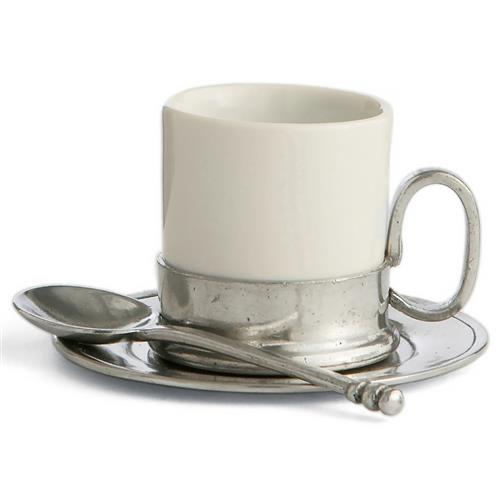 Tuscan French Country White Ceramic Espresso Cup &amp; Saucer Set