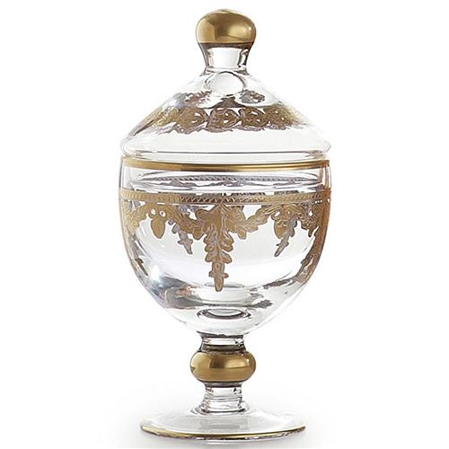 Baroque Hollywood Regency Gold Accent Glass Canister