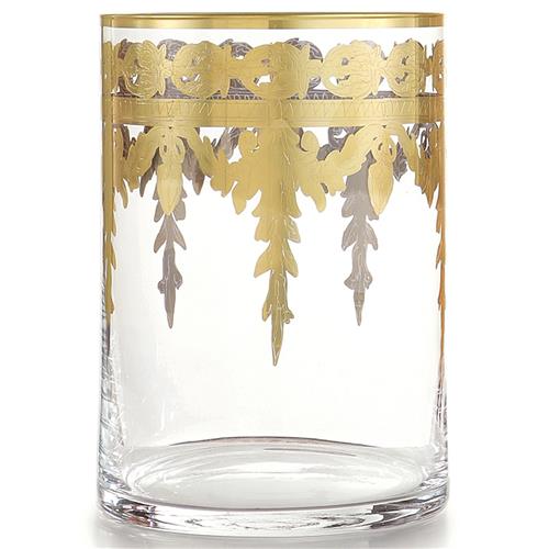Baroque Hollywood Regency Gold Accent Glass Waste Basket