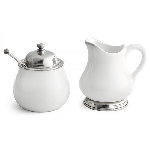 Tuscan French Country White Ceramic Sugar and Creamer Set