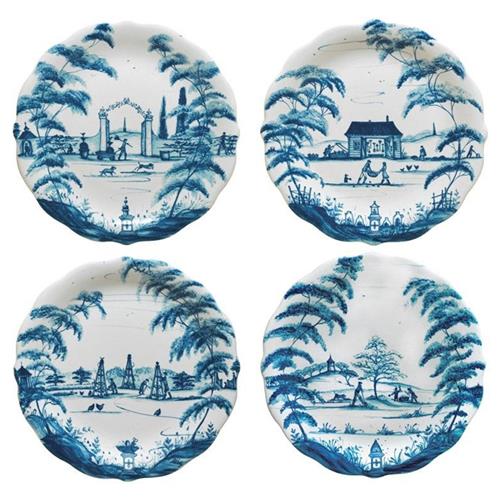 Juliska Country Estate Delft Blue Ceramic Party Plates - Set of 4