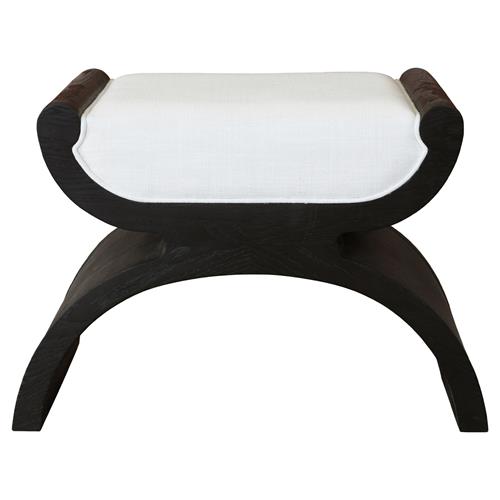 Worlds Away Janna Rustic Lodge Black Oak White Upholstered Seat Stool
