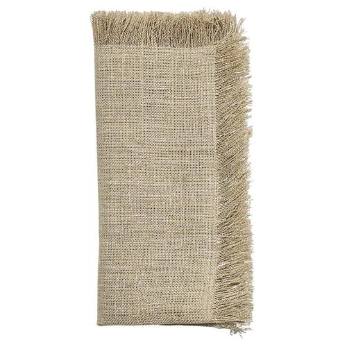 Sarah Fringe Coastal Beach Natural Linen Napkin - Set of 4