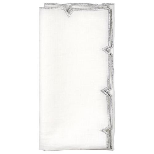 Divot Modern Silver Edge White Linen Napkin - Set of 4