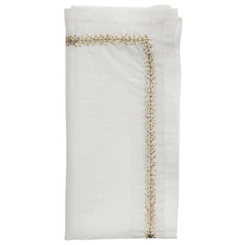 Jardin Modern Gold Embroidered White Linen Napkin - Set of 4