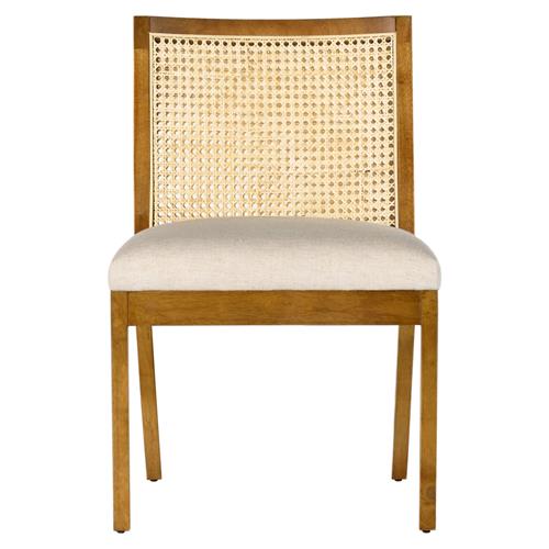 Annette Modern Classic Brown Cane Wood Frame White Performance Dining Side Chair