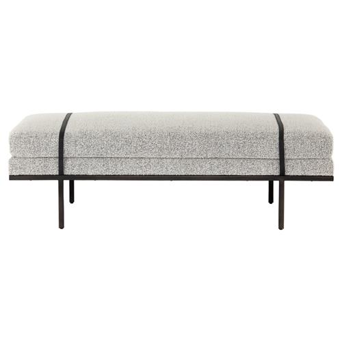 Ronan Modern Classic Grey Performance Upholstered Seat Black Iron Frame Bench