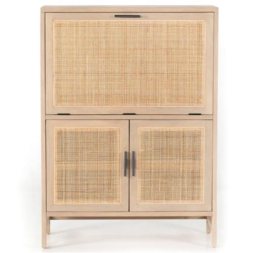 Corazon Global Bazaar Natural Woven Cane Brown Mango Wood Bar Cabinet
