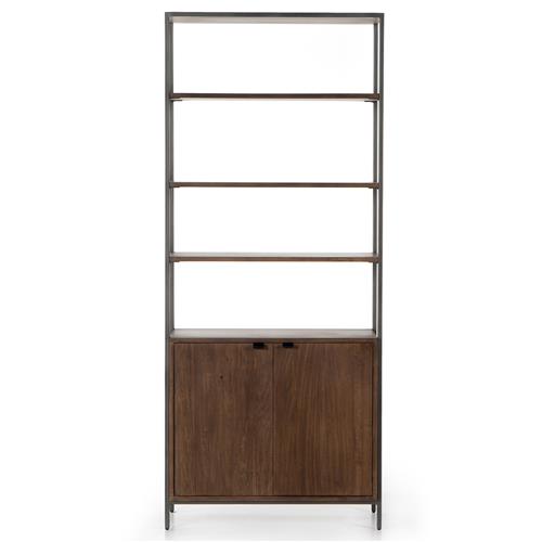 Theodore Industrial Loft Brown Wood Grey Iron Frame Open Back Display Bookcase