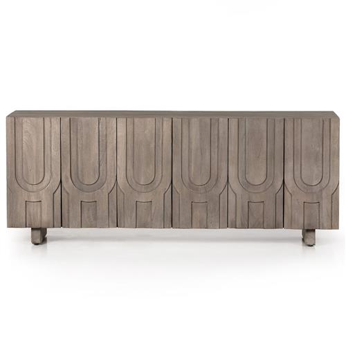 Celia Modern Classic Aged Grey Carved Wood Media Console